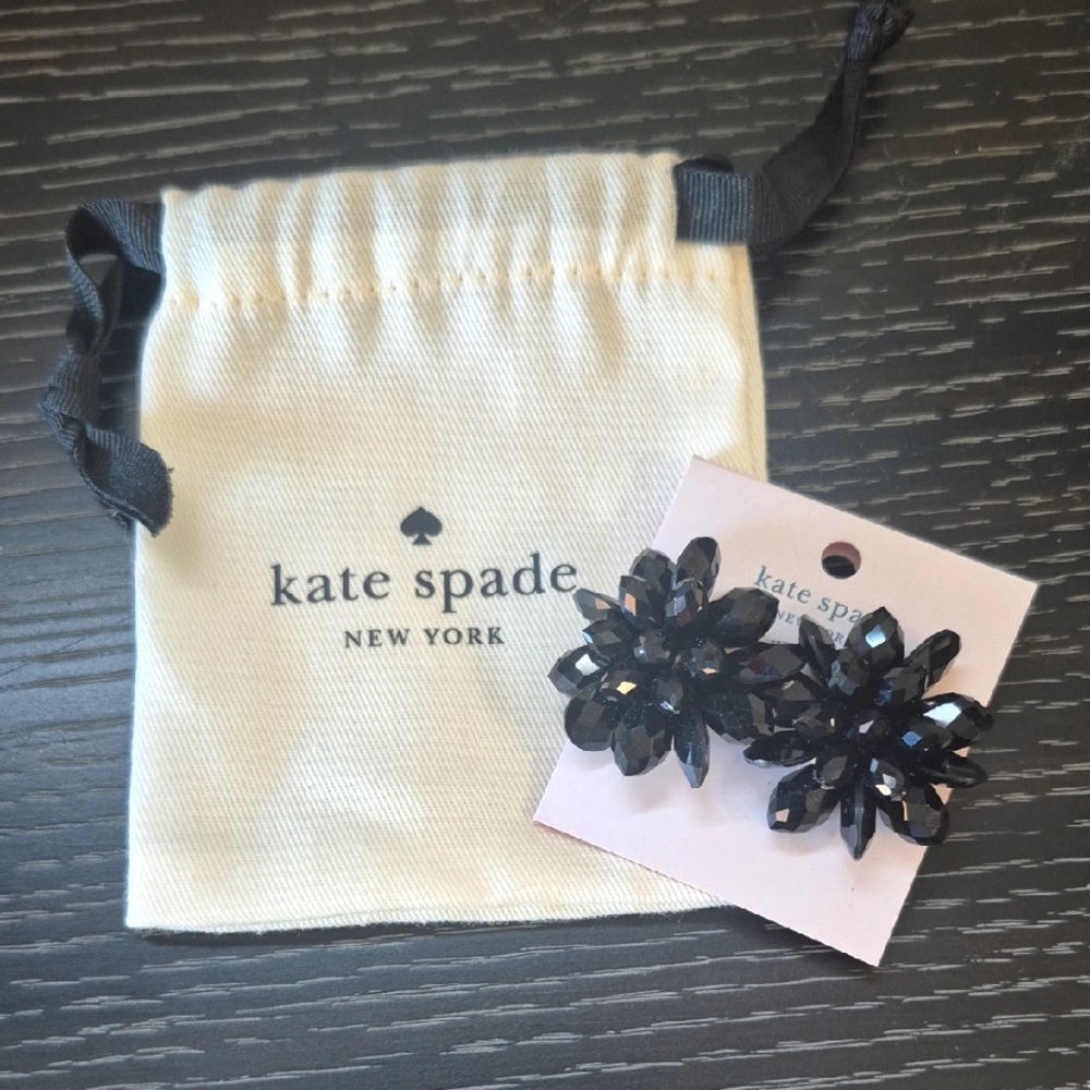 Kate Spade Black Full Flourish Flower Earrings NWT